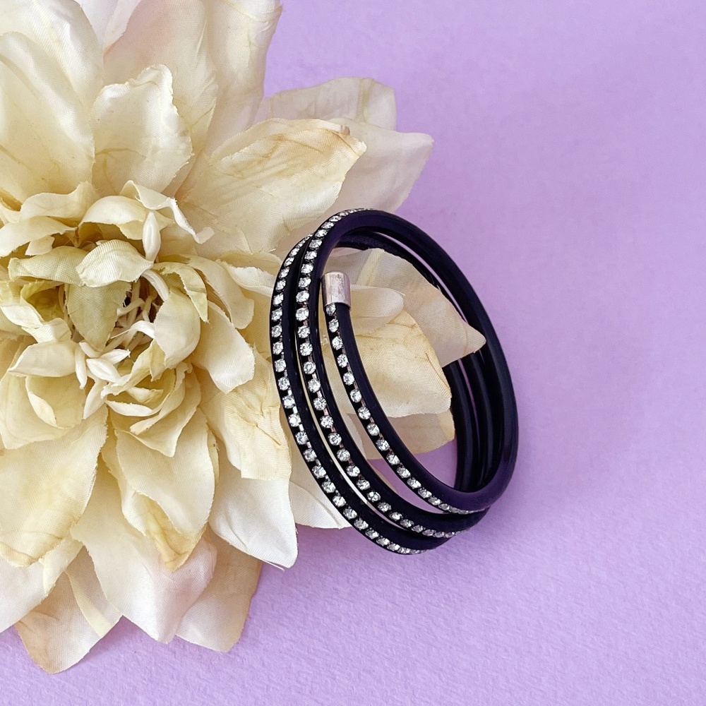Black Wrap Bracelet with Rhinestones